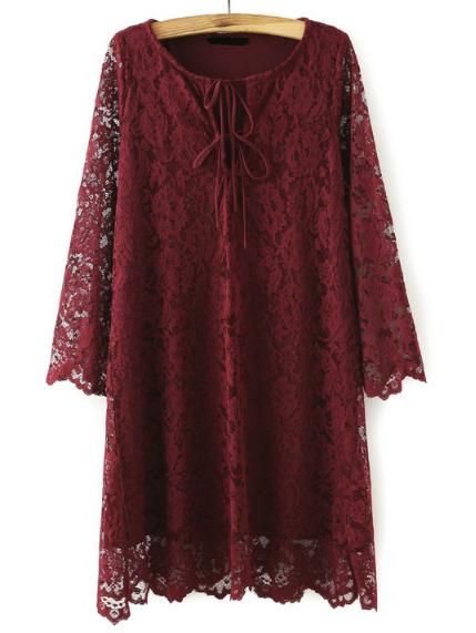 Shein Burgundy Round Neck Lace Slim Dress