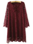 Shein Burgundy Round Neck Lace Slim Dress