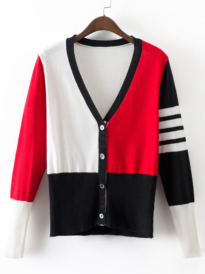 Shein Multicolor V Neck Button Knitwear
