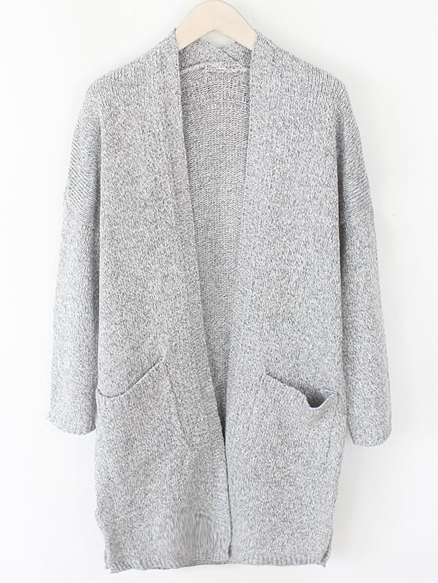 Shein Striped Pockets Slit Pale Grey Coat