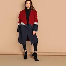 Shein Plus Waterfall Collar Metallic Panel Colorblock Coat