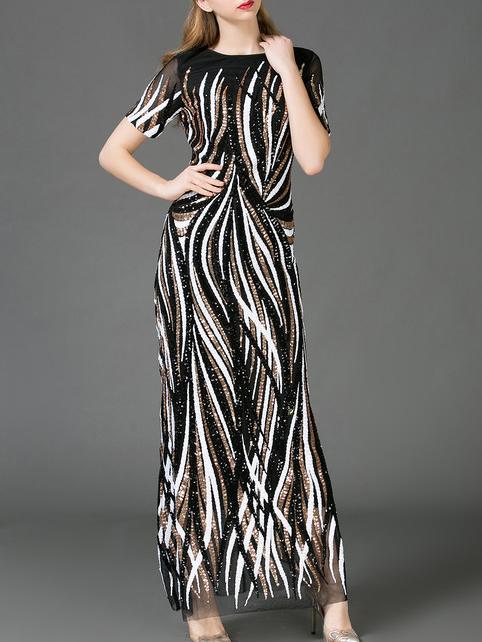 Shein Black Gauze Sequined Maxi Dress