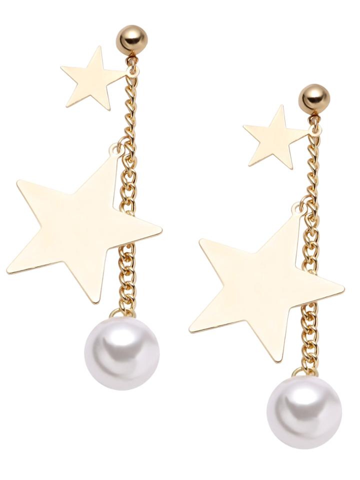 Shein Gold Plated Star Faux Pearl Drop Earrings