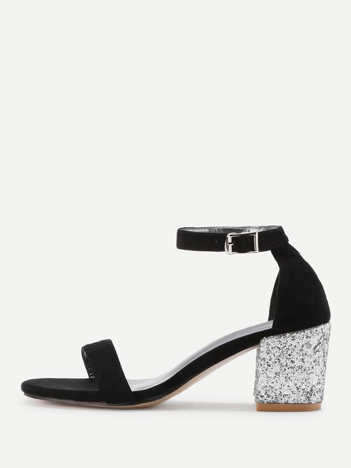 Shein Glitter Detail Two Part Block Heeled Sandals