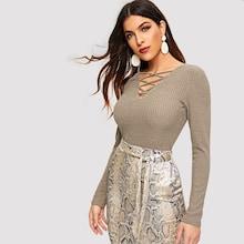 Shein Criss Cross Ribbed Knit Top