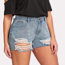 Shein Plus Ripped Front Raw Hem Shorts