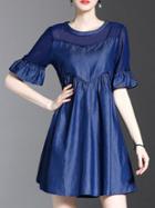 Shein Bell Sleeve Beading Denim Dress