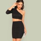 Shein One Shoulder Crop Glitter Top & Skirt Co-ord