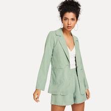 Shein Pocket Decoration Solid Blazer With Shorts