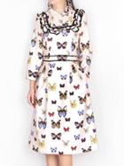 Shein White Butterfly Print Pockets A-line Dress