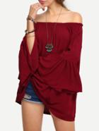 Shein Shirred Oversized Fluted Sleeve Bardot Blouse