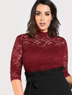 Shein Mock Collar Keyhole Back Embroidered Mesh Top