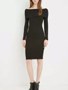 Shein Black Off The Shoulder Ribbed Pencil Dress