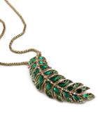 Shein Green Gemstone Gold Leaf Necklace