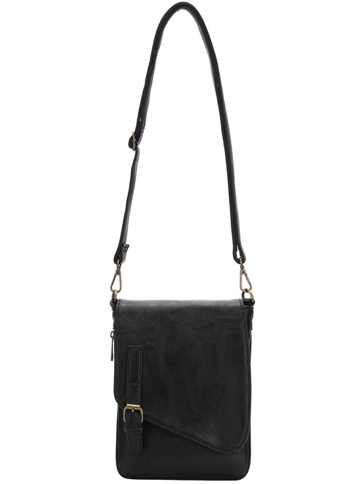 Shein Black Zipper Adjustable Belt Pu Satchels