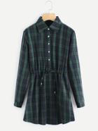 Shein Checked Drawstring Waist Shirt Dress