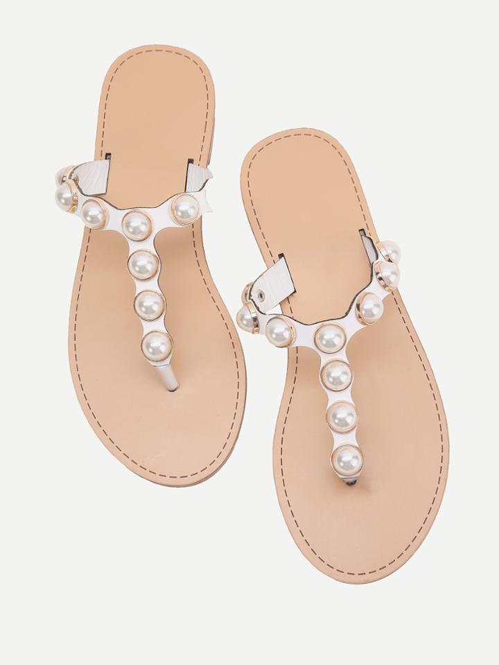 Shein Faux Pearl Toe Post Slide Sandals