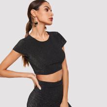 Shein Cap Sleeve Crop Glitter Tee