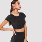 Shein Cap Sleeve Crop Glitter Tee