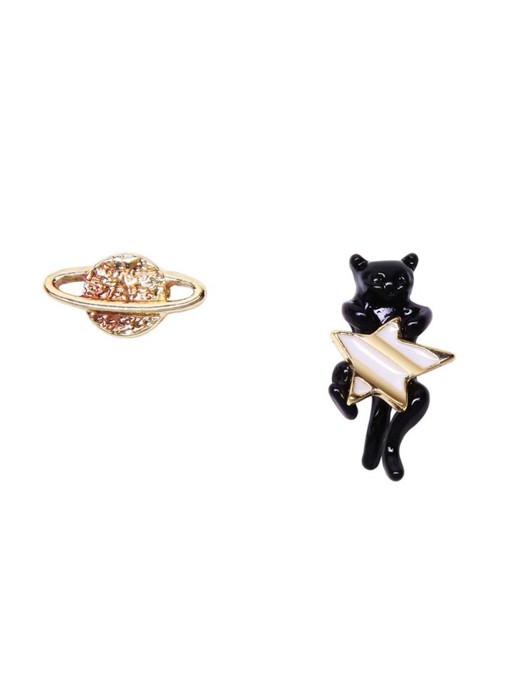 Shein Cat And Planet Shaped Asymmetry Stud Earrings