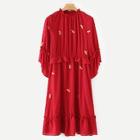 Shein Dragonfly Embroidered Ruffle Hem Dress