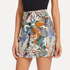 Shein Tiger And Tropical Print Button Decoration Skirt