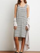 Shein Black White Sleeveless Striped Asymmetrical Dress