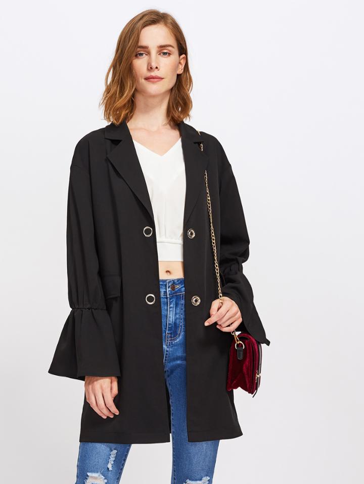 Shein Bell Sleeve Snap Button Closure Longline Blazer