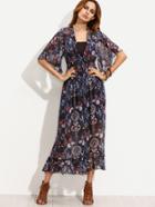 Shein Black Flower Print Ruffle Chiffon Dress With Bandeau