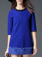 Shein Blue Round Neck Length Sleeve Contrast Plush Dress
