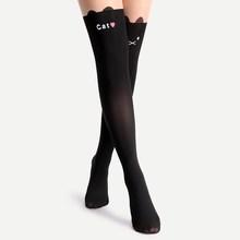 Shein Black Cat Pattern Over The Knee Sheer Socks