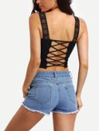 Shein Lace Strap Mesh Panel Lace-up Cami