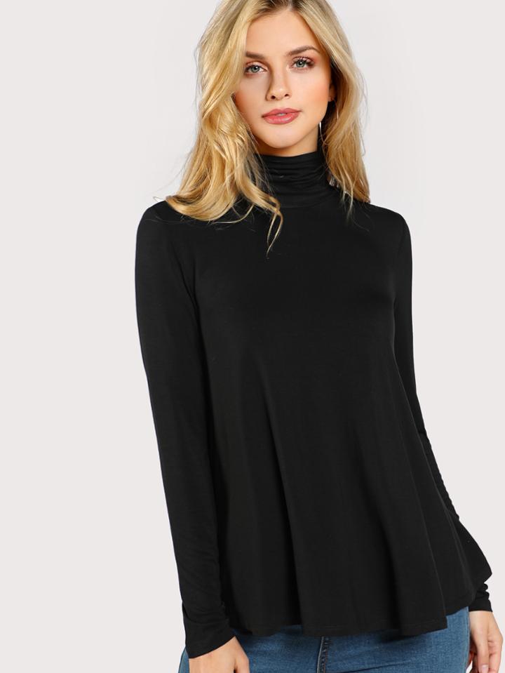 Shein High Neck Solid T-shirt