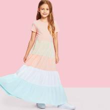 Shein Girls Color Block Short Sleeve Dress