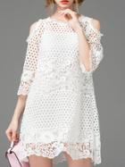 Shein White Split Sleeve Hollow Beading Dress