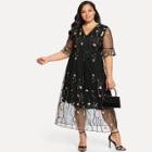 Shein Plus Ladder Lace Insert Embroidered Mesh Overlay Dress