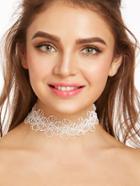 Shein White Floral Hollow Out Lace Wide Choker