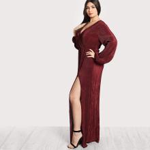 Shein Plus Pleated Surplice Wrap Split Dress