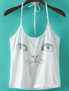 Shein White Cat Print Tie Back Cami Top