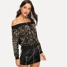 Shein Off Shoulder Contrast Sequin Jacket