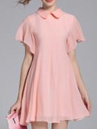 Shein Pink Lapel Flutter Chiffon A-line Dress