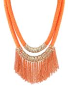 Shein New Design Orange Two Layers Net Chain Women Tassel Necklace