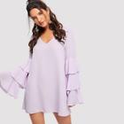 Shein Layered Petal Sleeve V-neck Dress
