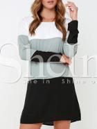 Shein Black White Pullover Long Sleeve Color Block Dress