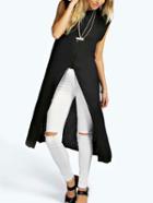 Shein Black Stand Collar Slit Blouse