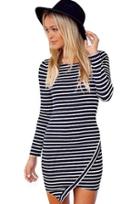 Shein Black Long Sleeve Slim Striped Bodycon Dress