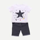 Shein Boys Star Print Tee With Striped Rolled Hem Shorts
