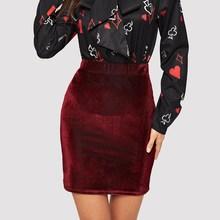 Shein Elastic Waist Bodycon Velvet Skirt