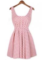 Rosewe Summer Essential Round Neck Polka Dot Print Dress Pink