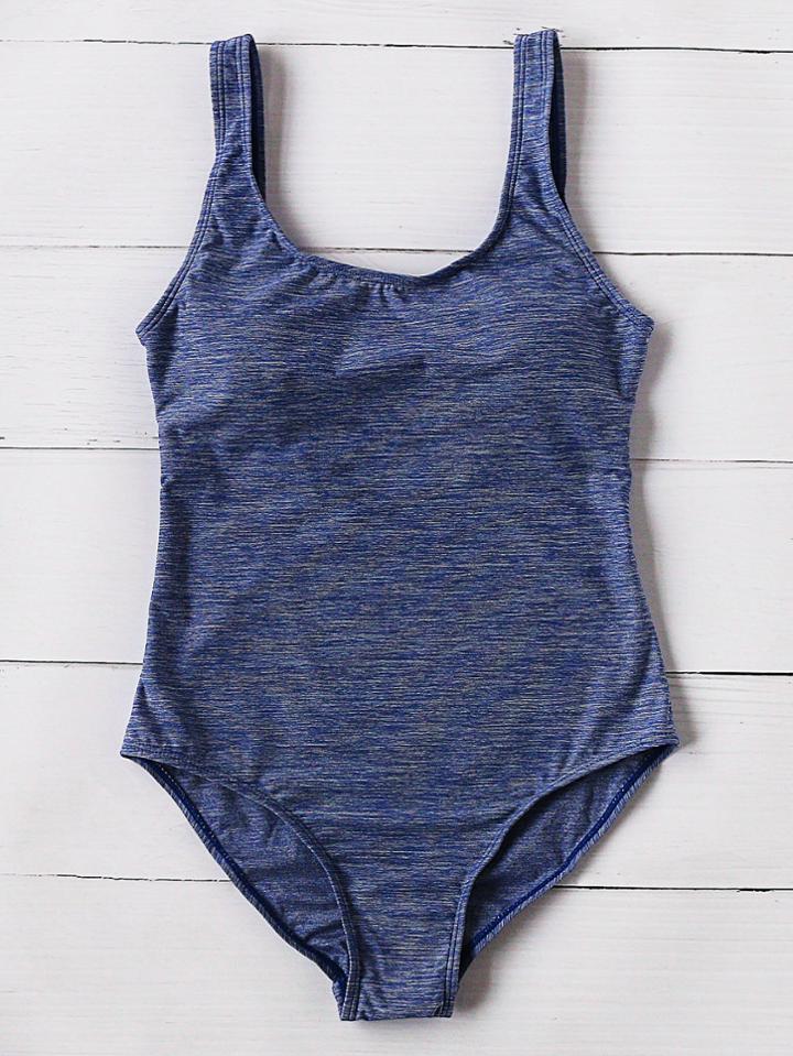 Shein Navy Scoop Neck One-piece Swimwear
